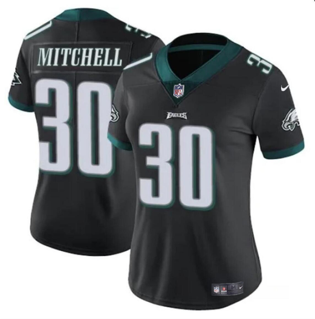 Women's Philadelphia Eagles #30 Quinyon Mitchell Black 2024 Draft Vapor Untouchable Limited Stitched Football Jersey(Run Small)